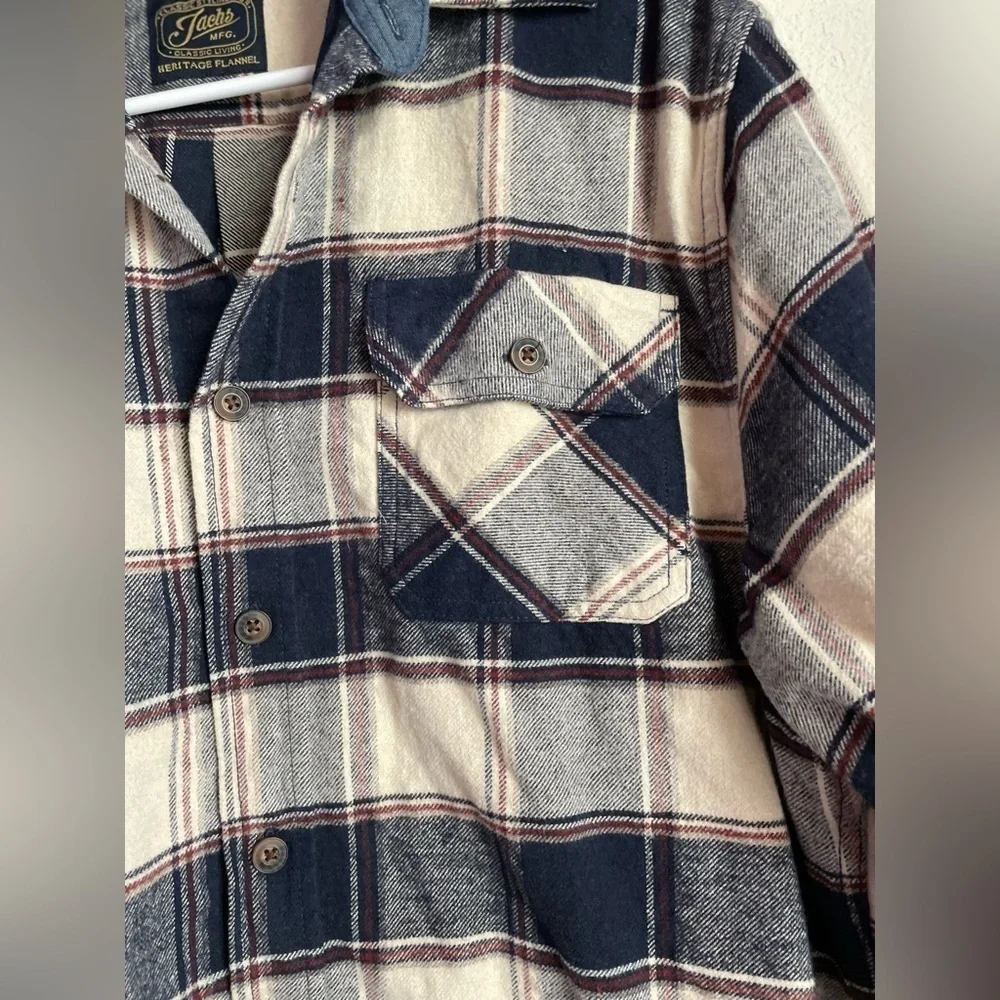 Jachs Heritage Flannel Mens Shirt in Blue and Cream size L